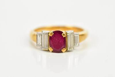 Lot 54 - An 18ct yellow gold diamond and ruby set five...