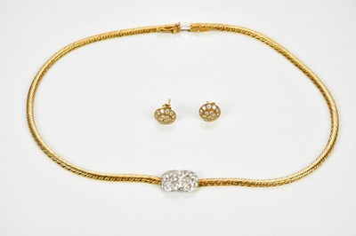 Lot 210 - A yellow metal diamond set necklace stamped...