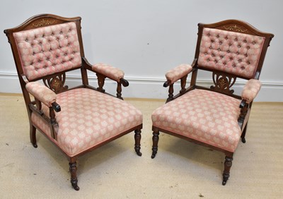 Lot 1243 - A pair of Edwardian inlaid rosewood...