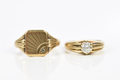 Lot 111 - Two 9ct gold diamond set gentleman's rings,...