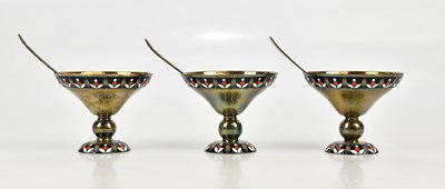 Lot 47 - Three Russian silver gilt and enamel sundae...