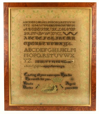 Lot 129 - A late 19th century needlework alphabet...