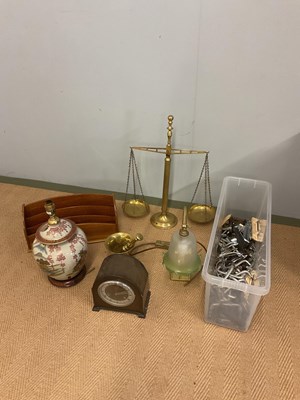 Lot 102 - A mixed lot including brass scales, brass...