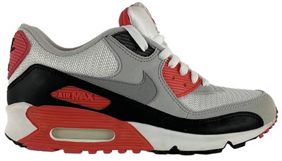 Lot 35 - NIKE; a pair of white, grey, red and black Air...