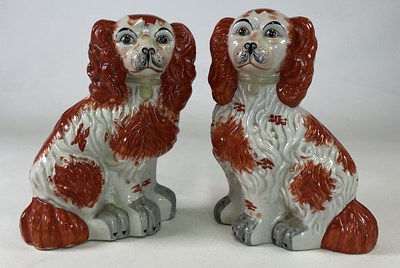 Lot 322 - A pair of Staffordshire flatback dogs, height...