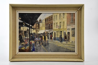 Lot 855 - SHEILA TURNER; oil on board, street scene,...