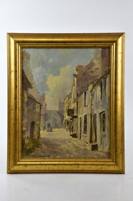 Lot 857 - LEWIS CREIGHTON; oil on board, 'An Old Town...