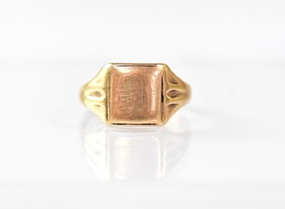 Lot 859 - A 9ct rose gold signet ring, the square table...