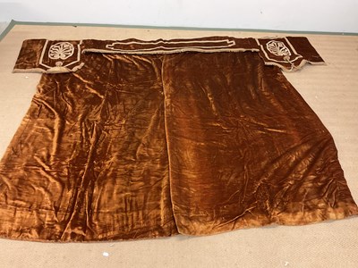 Lot 110 - A pair of woven velvet dark gold curtains, 175...