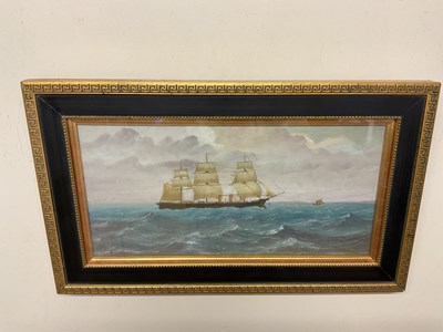 Lot 433 - J.C; oil, study of a three masted vessel at...