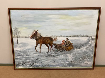 Lot 426 - ZBIGNIEW DRECKI; oil on canvas, horse drawn...