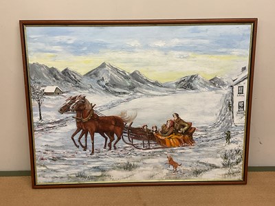 Lot 427 - ZBIGNIEW DRECKI; oil on canvas, horses pulling...