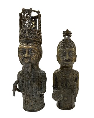 Lot 545 - A pair of Benin type bronze figures of king...