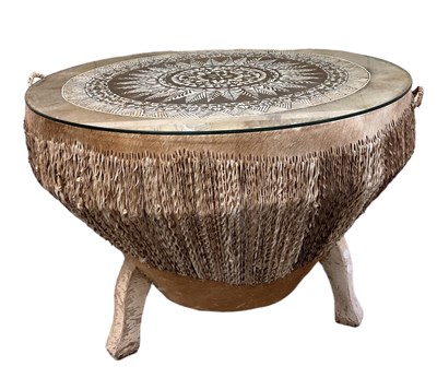 Lot 566 - A large African skin drum, converted to a...