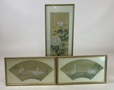 Lot 151 - A pair of Japanese watercolours, fan designs,...