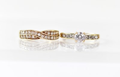 Lot 870 - Two 9ct gold white stone cluster dress rings,...