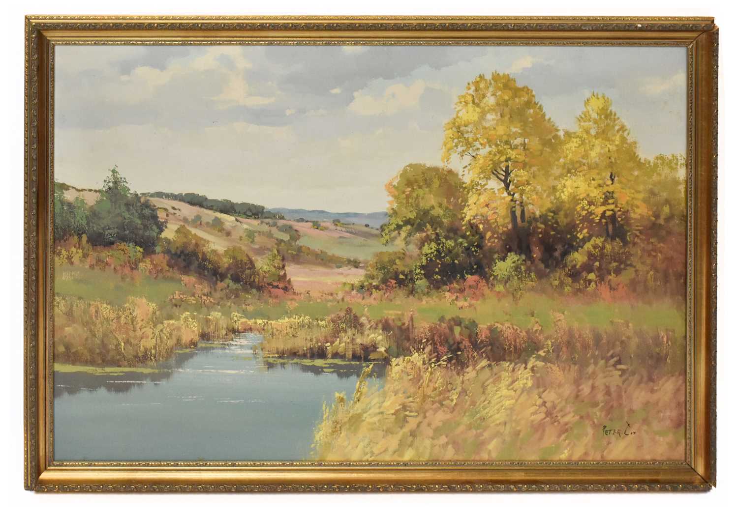 Lot 1093 - PETER COX; oil on canvas, landscape with river,...