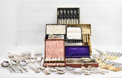 Lot 654 - Eight cased sets of cutlery and a quantity of...