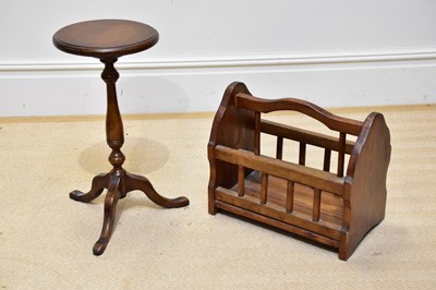 Lot 1122 - A reproduction oak tripod table and a stained...