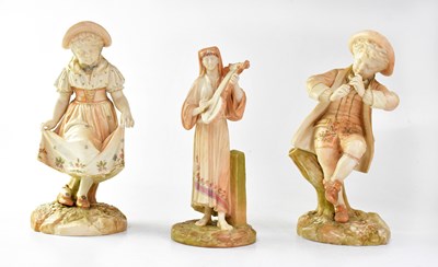 Lot 293 - ROYAL WORCESTER; a pair of blush ivory figures,...