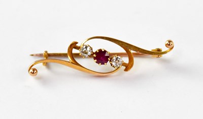 Lot 792 - A vintage 15ct gold diamond and ruby set bar...