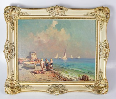 Lot 458 - NORSA (20th century); oil on canvas, beach...