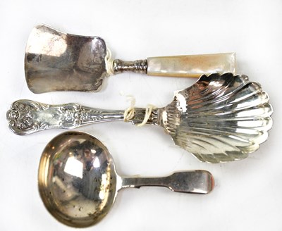 Lot 667 - Three hallmarked silver caddy spoons, Charles...