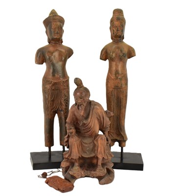 Lot 147 - Two Tibetan style bronzed plater figures in...