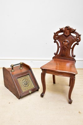 Lot 196 - A Victorian carved walnut hall chair and a...