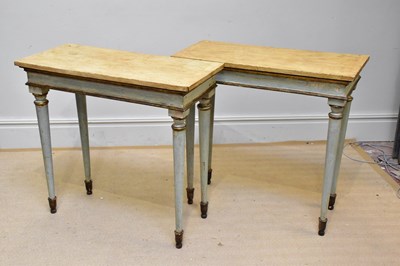 Lot 1089 - A pair of Continental painted console tables,...