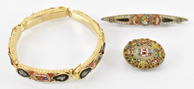 Lot 841 - A gilt metal micromosaic bar brooch, length...