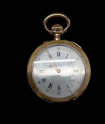 Lot 918 - A yellow metal lady's fob watch, the white...