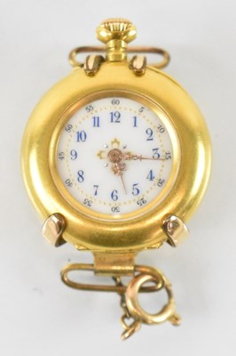 Lot 919 - An 18ct yellow gold fob watch with white...