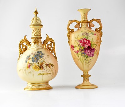 Lot 349 - ROYAL WORCESTER; two blush ware twin-handled...