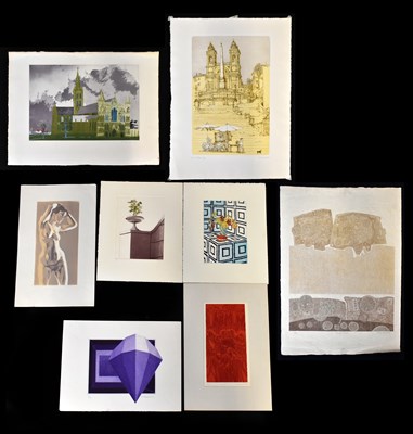 Lot 1155 - A group of eight unframed prints and etchings...