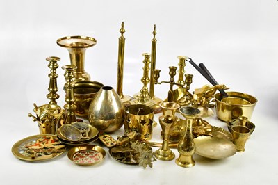 Lot 1567 - A collection of brass wares, to include an...