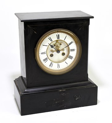 Lot 2631 - A Victorian slate mantel clock of rectangular...