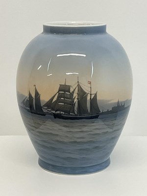 Lot 223 - ROYAL COPENHAGEN; a large ovoid vase painted...