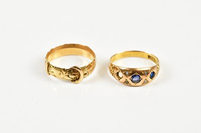 Lot 139 - An 18ct sapphire and seed pearl dress ring...