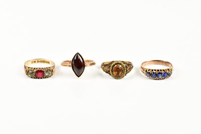 Lot 140 - Three 9ct yellow gold dress rings, including a...