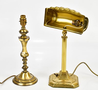 Lot 1533 - A brass desk lamp with adjustable shade and a...