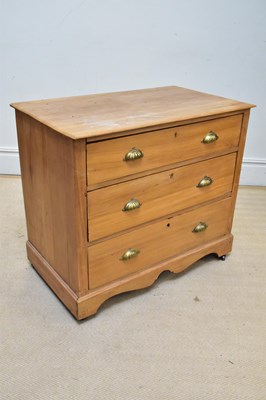 Lot 1164 - An old pine chest of three drawers, on bracket...