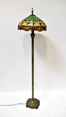 Lot 129 - A brass column standard lamp with acanthus...