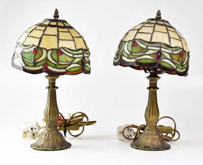 Lot 126 - A pair of resin lamps with Tiffany-style...