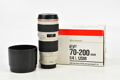 Lot 487 - CANON; a Canon 70mm-200mm f4 L USM lens, with...