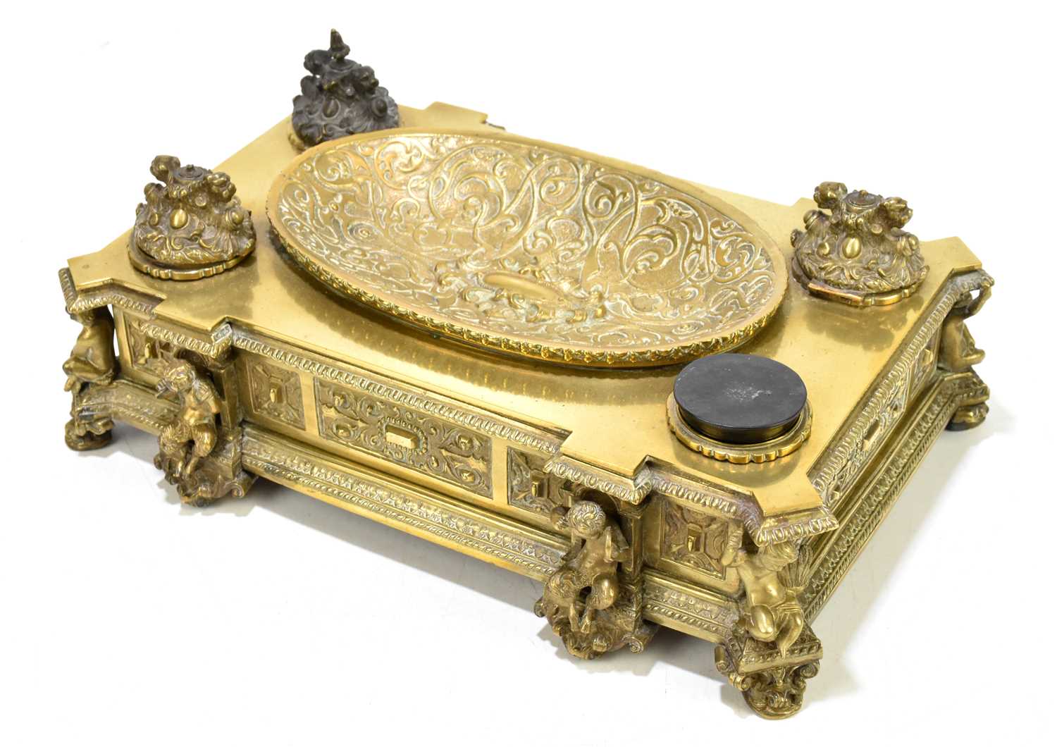 Lot 9 - A French 19th century gilt metal desk stand,