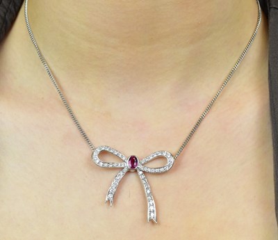 Lot 1088 - An 18ct white gold ruby and diamond necklace,...