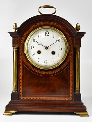 Lot 152 - An Edwardian mahogany dome top mantel clock,...