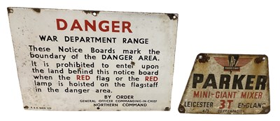 Lot 289 - An enamel sign, 'Danger War Department Range',...