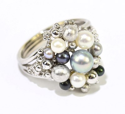 Lot 1026 - GEORG JENSEN; an 18ct white gold and pearl set...